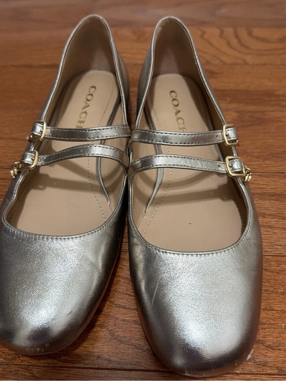Coach Metallic gold rose Double-Strap Mary Jane Flats Sz 9